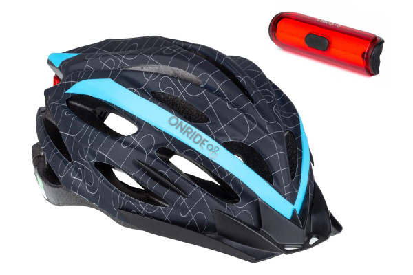 Шолом ONRIDE Grip чорний/синій L (58-61 см) + Мигалка ONRIDE View 270°